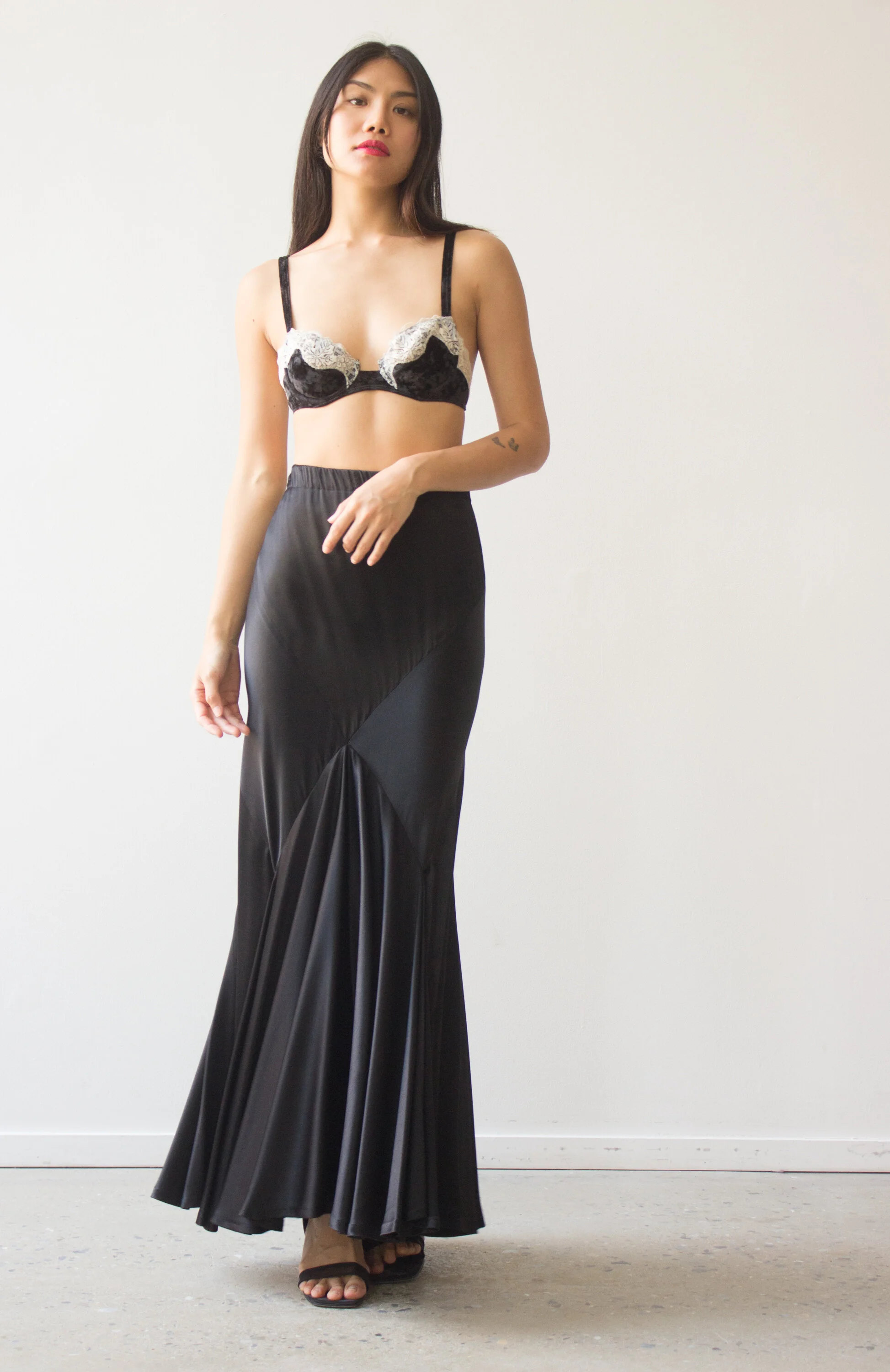 1980s OMO Norma Kamali Black Satin Bias Cut Skirt — Wayward Collection